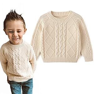Curipeer Baby Boys’ Girls’ Cable Knit Sweater Long Sleeve Solid Pullover Toddler Crew Neck Fall