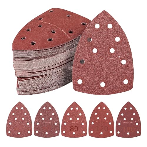 60PCS Sanding Pads,Hook and Loop Sanding Sheet,11 Holes Mouse Sander Pads Assorted 40/60/80/120/180/240 Grits Mouse Sandpaper