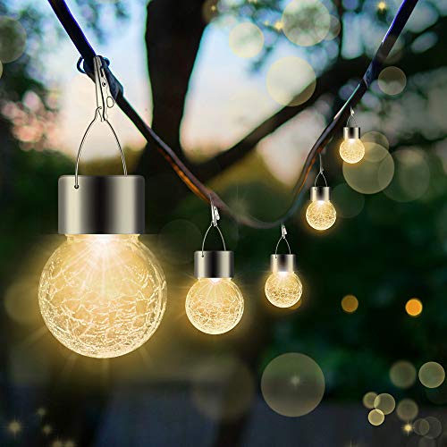 Solar Outdoor Lights Decorative 12 Pack, Hanging Solar Garden Lights Waterproof, Solar Powered Globe Lantern Cracked Glass Ball Lights for Yard Patio Fence Tree Umbrella Holiday Decoration,Warm White - Image 3