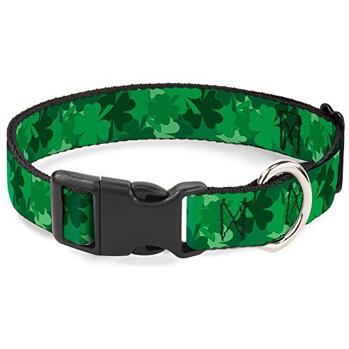 Buckle-Down 15-26  St. Pat S Stacked Shamrocks Greens Plastic Clip Collar, Large