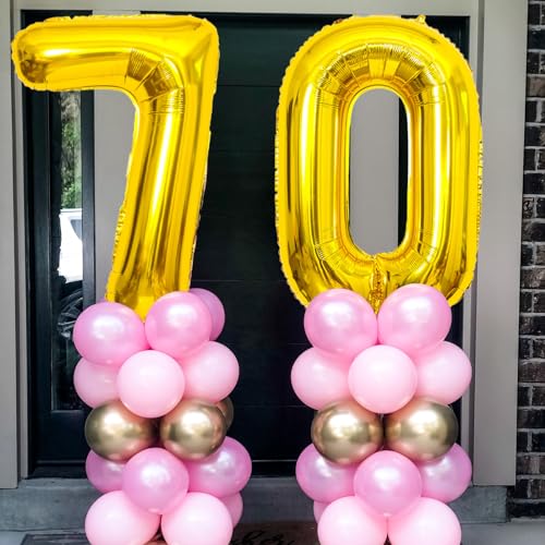 Image of Gold Number Balloons Birthday Balloons - Giant Gold Number 70 Balloon 40 inch, Numbers Balloon 10th Birthday Decorations, Gold Party Supplies for Women Men