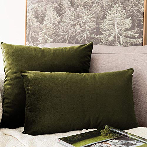 Image of Khooti Velvet Cushion Cover Pack of 1-12 inch x 20 inch / 30 x 51 cm - Mehandi - Soft Pillow Covers Cushion Case for Sofa Bedroom Livingroom Chair Car, Cushion Cover