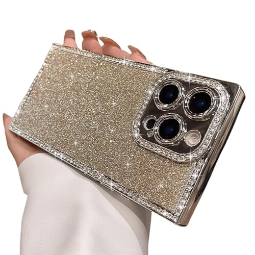 Coque de protection antichoc iPhone 13 Pro luxueuse avec strass dorés
