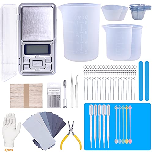 LET'S RESIN Resin Supplies Kit,184 Pcs Resin Starter Kit with Resin Scale,Silicone Mat,Resin Drill,Sandpapers,Silicone Measuring Mixing Cups,Epoxy Resin Supplies Tools for Jewelry Making,Resin Casting