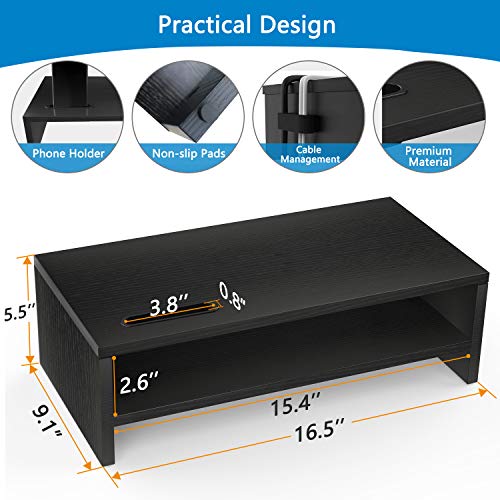 AMERIERGO Monitor Stand Riser - 16.5 Inch 2 Tier Desk Organizer Stand for Laptop Computer, Desktop Printer Stand with Phone Holder and Cable Management, Versatile as Storage Shelf & Screen Holder