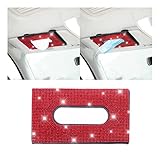 BLAU GRUN Bling Car Sun Visor Tissue Box Holder, Rhinestone PU Leather Crystal Sparkling Napkin Holder, Backseat Paper Towel Cover Case Car Accessories for Women (Red)
