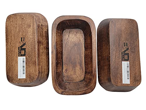 Bndplus 3 Set Walnut Antique Small Wooden Dough Bowl Oblong Hand Carved For Home Decor, Rustic Bowl L9.8 X W5.5 X H1.7 Inches #TOP4