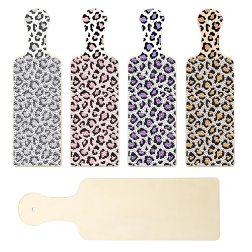 Image of 4 Pcs Diamond Art Painting Tray Board for Adults, DIY Crystal Rhinestones Diamond Art Board for Dining Table, Dessert Display Indoor Kitchen Dining Table Decoration New Year Gift (Leopard Print)