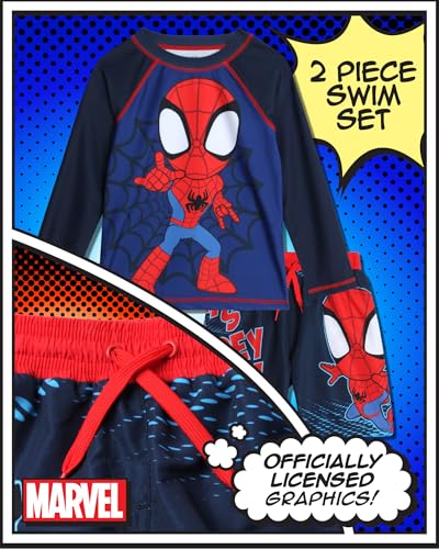 Marvel Boys Rash Guard Set - 2 Piece Spiderman Spidey & His Amazing Friends UPF50+ Swim Shirt & Swim Trunks for Boys (2T-12)2