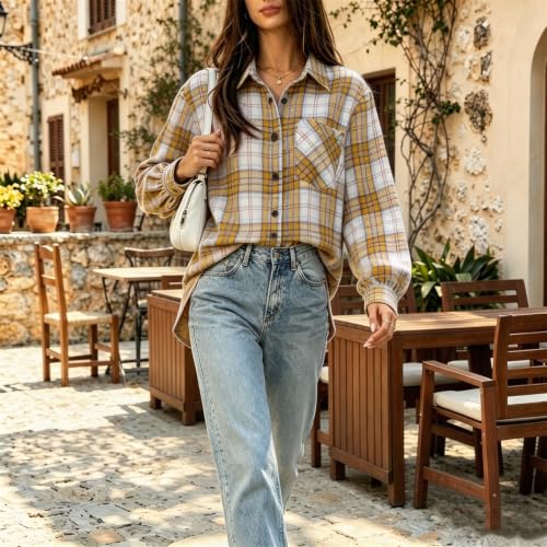 Plaid Tops for Women Gingham Button Down Casual Lightweight Shirt - image 2