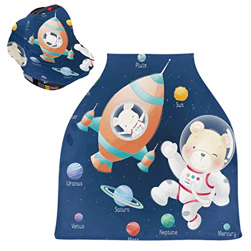 かわいいクマバニーギャラクシーベビーカーシートカバーキャノピー伸縮性看護カバー幼児用母乳の男の子の女の子のための通気性防風冬のスカーフ