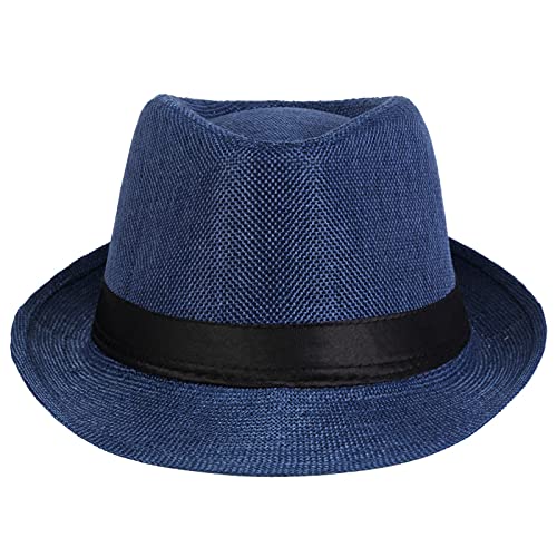 Samtree Fedora Hats For Women Men,Braid Straw Short Brim Jazz Panama Cap(01-Deep Blue) #TOP18