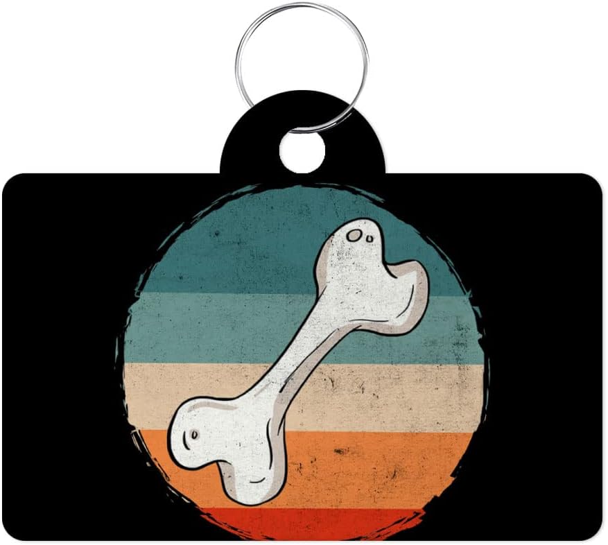 Bright Graphic Cute Pretty Dog Bone Art Print Pet ID Tag - Retro Style Unique Trendy Cool Design Pet Tag - Cute Cartoon Beautiful Amazing Illustration Pet ID Tag