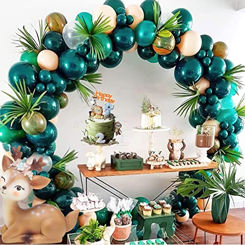 Image of PartyWoo Dark Green and Brown Balloon Arch Kit Garland 142pcs Different Sizes of 18 12 10 5 Inch Dark Sage Metallic Green Boho Brown White Sand Gold Balloons for Birthday Safari Party Decorations