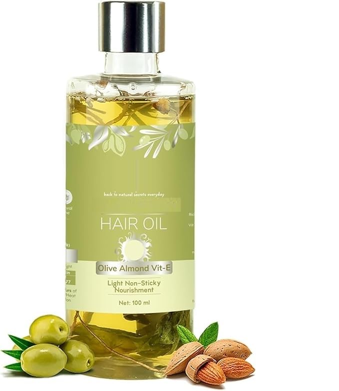 Olive Almond Summer Light Hair Oil With Vitamin E For Men & Women, All Hair & Scalp Types, No Paraffin, Mineral Oil, Preservatives & Chemicals, 100ml