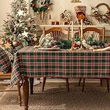 Softalker Christmas Checkered Tablecloth Rectangle - Green Buffalo Plaid Linen Cotton Gingham Xmas Table Cloths, Winter Farmhouse Table Decorations for Dining/Parties/Holiday, 54 x 108 Inch