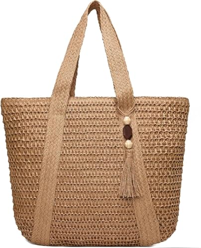 Bolso de playa de paja calado para mujer