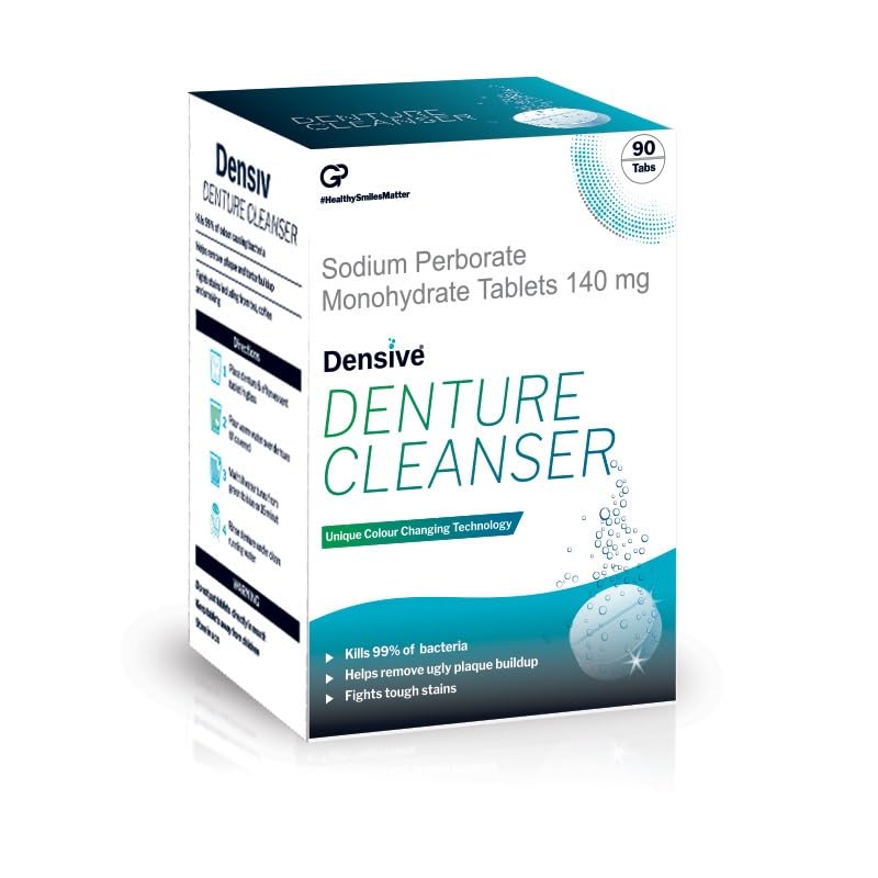 DensiveDenture Cleanser Tablets | (90 Denture Tablets) | Antimicrobial Denture Cleaner for Partial & Full Dentures | Color-Changing Technology for Effective Cleaning |