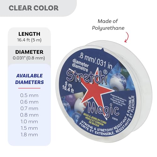Image of Stretch Magic Elastic Beading Cord - Clear Color, 0.8mm in Diameter, 5-Meter (16.4 ft) - Easy to Knot, Strong & Stretchy String for Making Beaded Jewelry