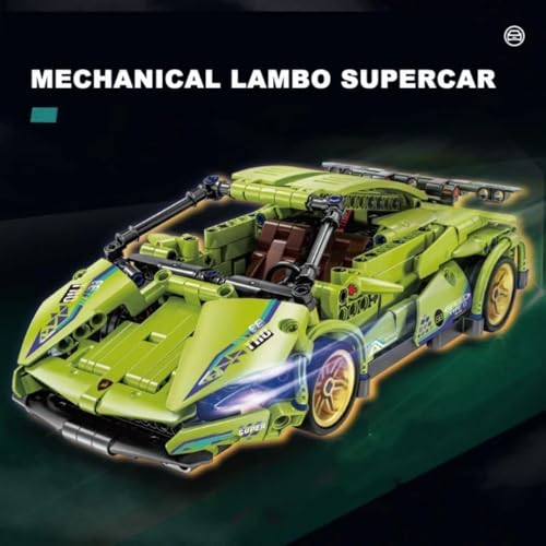 Image of Supercar Building Blocks Set 470PCS Pull Back Sports Car Model Kit for Kids 6+ - Green Racing Car Construction Toy with Realistic Details, STEM Educational Bricks Gift for Boys & Girls