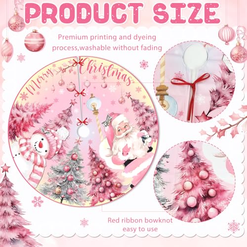 Generic CHRISTIMAS DECORATIONS 07 Pink Christmas Tree Skirt 48 Inch Pink Christmas Decorations Merry Christmas Santa Snowman Tree Skirt Mat Christmas Tree Decorations thumb #1