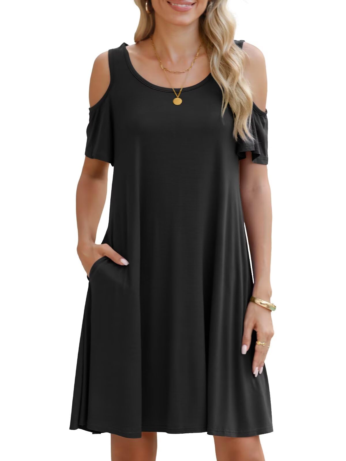 BELAROI Womens Plus Size Dresses Short Sleeve Cold Shoulder Casual T Shirt Swing Dress Summer Beach Sundress