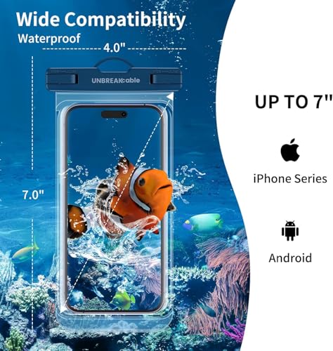 UNBREAKcable Waterproof Phone Pouch-2 Pack IPX8 Waterproof Phone Case for iPhone 16 15 14 13 12 11 Pro Max & Samsung S25 S24-Dry Bag & Travel Essentials for Beach, Pool, Kayak & Cruise-7" Black+Blue by UNBREAKcable - Image 6