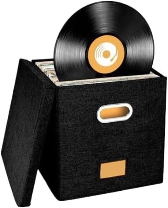 Cd Dvd Storage Square Cotton Linen 12 Inch Fabric Vinyl Record Storage Box for Living Room Bedroom Office(Gray)
