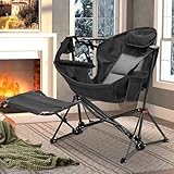 Ainfox Hammock Chair with Footrest, Oversized Swinging Portable Folding Camping Chairs for Adults Outside Swinging Camp with Cup Holder Pillow for Outdoor Patio Lawn Black