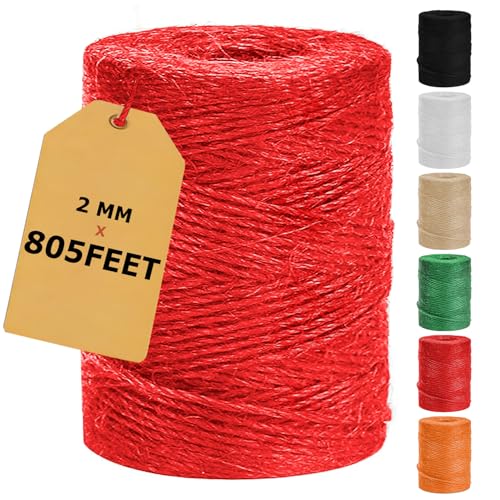 Vanhench 805ft Twine String Red Colored Natural Jute Twine Cord Thin Rope Arts & Crafts Gift Wrapping Wrapping Wedding Dcor Art Decoration Packing Material Christmas Wrapping