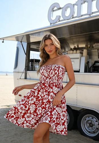 Image of Zyyfly Strapless Dress for Women Summer Beach Boho Smocked Tube Top Dress