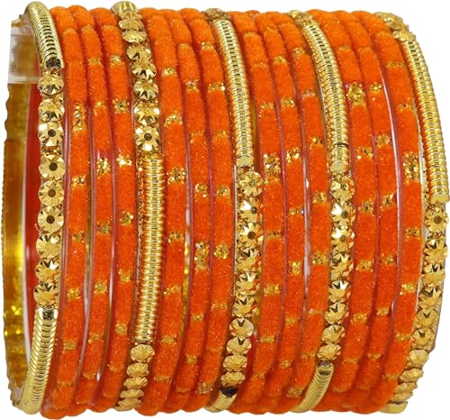 Glass Beads & Polka Dots Velvet Bangles Set (Spring Inches)