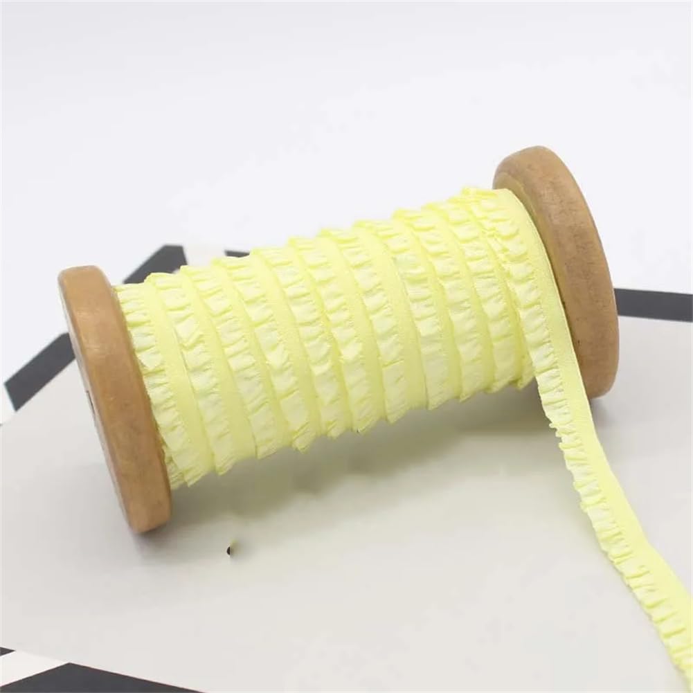 10/22/45M 10/15Mm Ruffled Elastic Band Pleated Lace Stretch Rubber Ribbon Bra Clothes Strap White 15mm#45Meters