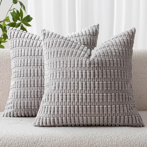 MIULEE 2-Pack 18x18 Corduroy Pillow Covers Light Grey