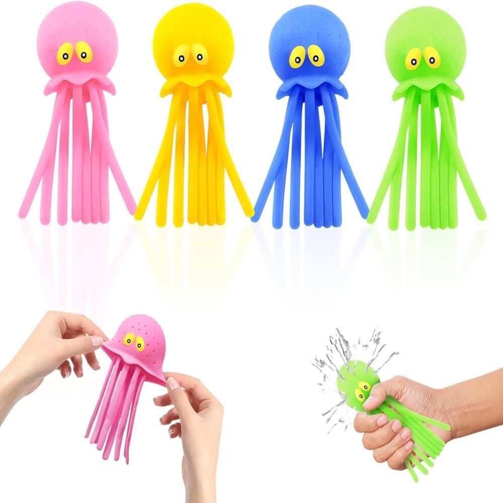 5Pcs Bath Toy, Multi-Color Soft Bath Toy Floats Pressable Octopus Toy with Hole,Stress Relief Toys for Swimming Pool, Bathing, Beach