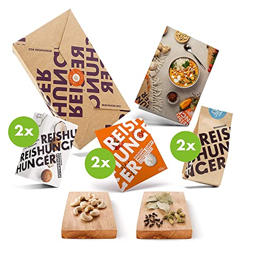 Reishunger Butter Chicken Curry Box (pour 4 personnes) Tout dans une boîte - Pâte de curry, riz basmati BIO, lait de coco, noix de cajou et épices pour riz indien Cover
