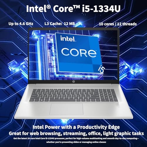 Image of HP 17 Laptop Computer for Business and Students, 17.3 inch HD+ Display, Intel 10-Core i5-1334U,Windows 11 Pro, Numeric Keypad,Silver (16GB RAM | 1TB SSD)