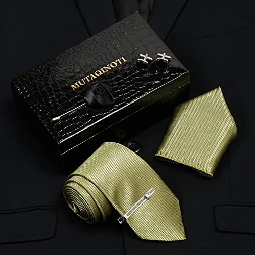 Image of MUTAQINOTI Mens Woven Premium Silk Necktie Suit Accessories Set With Pocket Square Cufflinks Brooch Tie Pin (TECP2)