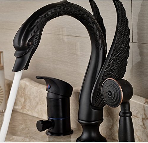 Mitigeur de baignoire anti-goutte 3 pièces en cygne avec douchette ergonomique
