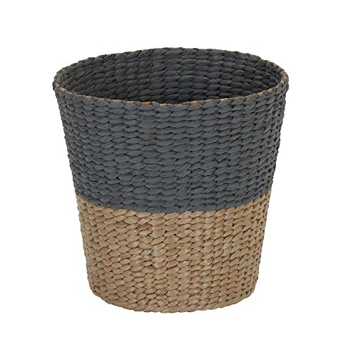 Household Essentials 2‑Tone Cattail Waste Bin with Handwoven Fibers and Metal Frame, Natural and Cream