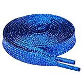 Olukssck [2 Pairs] Flat Glitter Shiny Metallic Shoe Laces for Sneakers, 2/5' Wide Sequin Athletic Shoelaces Royal Blue 39 inch(100cm)