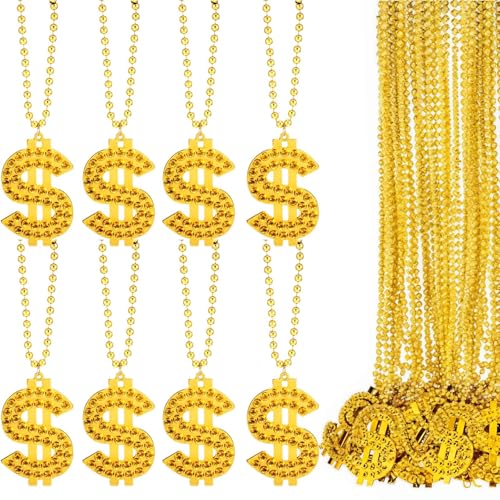 30 Pcs Dollar Sign Necklaces, Gold Money Necklace with Pendant, Fake Dollar Sign Chain for Hip Hop Rapper Costume, Mardi Gras Party Jewelry & Casino Theme Accessories (Gold)