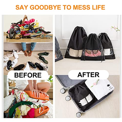 Spikg Shoe Bags For Travel, 12 Pcs Portable Travel Shoe Bags For Packing, Shoe Organizer, Clear Drawstring Bags Non-Woven Fabric, Travel Shoe Bags For Women And Men (6 Xl & 6 L) - Black #TOP5