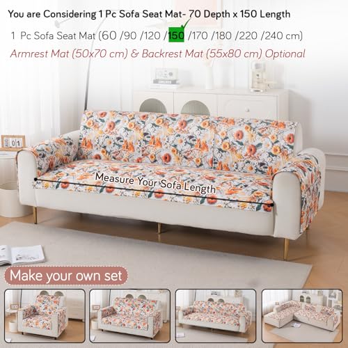 Image of HOKIPO 'Nature Muse' Premium HD Printed Holland Velvet Sofa Cover Mat for 1 /2 /3 Seater & L-Shape Sofa. Make Your Own Sofa Cover Set, Mat 70(D) x 150(L) cm, Marigold Bloom (IN-916-D7)