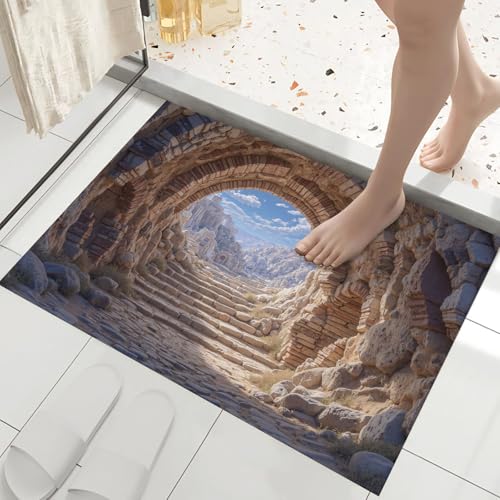 Tapis illusion d'optique 3D beige 50x80 cm au design arche rocheuse