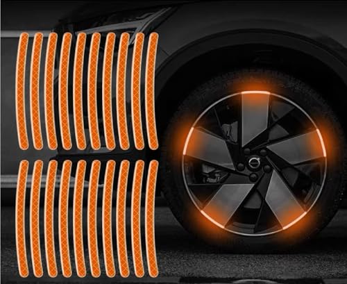 Image of REDWIND Vinyl Anti-Collision Glow In Dark Wheel Self Adhesive Rim Stickers, Night Reflective Tape Warning Sticker For Metal, Decoration, Universal For Cars, Bikes, Trucks (20 Strips) Orange, 11 cm