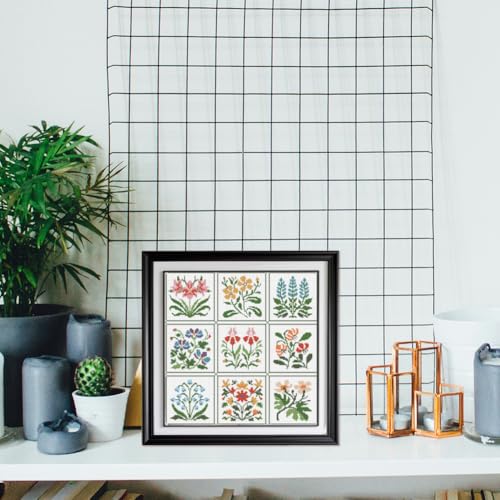 Image of FREEBLOSS 11CT Cross Stitch Kit Stamped Cross Stitch Craft Kit with Stitching Guide for Beginners Floral Folk Pattern Embroidery Set Crossstitch Wall Hanging Set 17x17inch