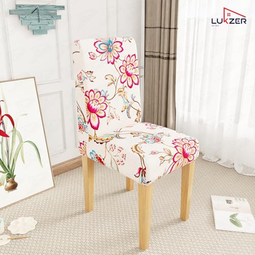 Image of Lukzer 1PC Colorful Flower Stretchable Dining Chair Cover | Universal Fit Removable Washable Slipcover | 140 GSM Polyester + Spandex | Elastic Protective Cover for Home & Hotel Chairs Seat Slipcover