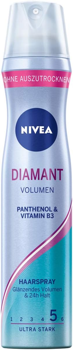 NIVEA Diamond Volume Care Styling Spray, versterkende haarspray met panthenol en vitamine B3, haarlak voor glanzend volume met 24 uur houvast (houdniveau 5) en veganistische formule (250 ml)
