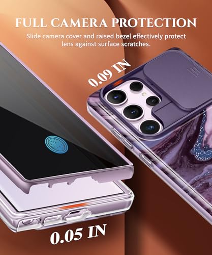 Image of GVIEWIN for Samsung Galaxy S23 Ultra Case, [Slide Camera Cover & Built-in Anti-Spy Privacy Screen Protector] [2 Front Frames] Shockproof Military Grade Marble Phone Case for S23 Ultra 6.8 inch (Quicksand)